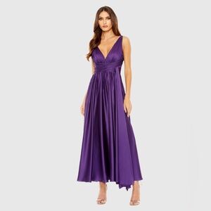 Ieena For Mac Duggal Ruched Top Satin Pleated Tea Length Dress, Size 8 NWT